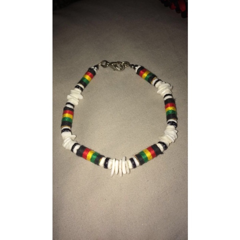 Rasta and shell rock ankle bracelet